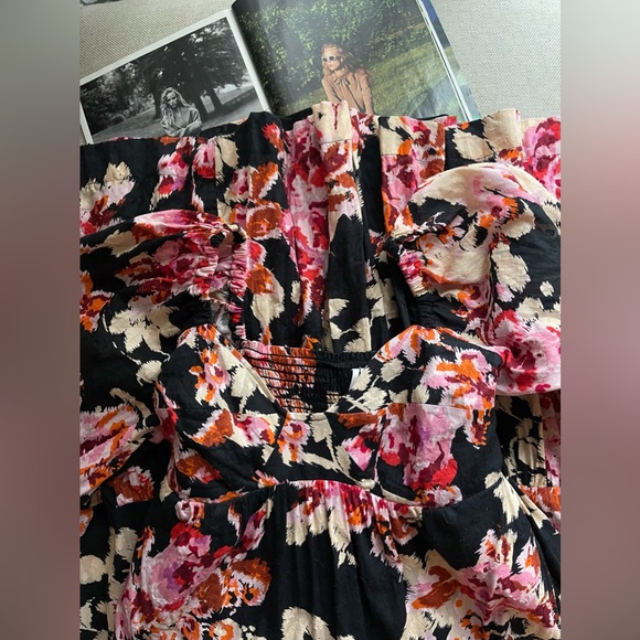 Anthropologie Blossom 100% Cotton Maxi Dress In Pink/ Black Motif Size S - Picture 7 of 16